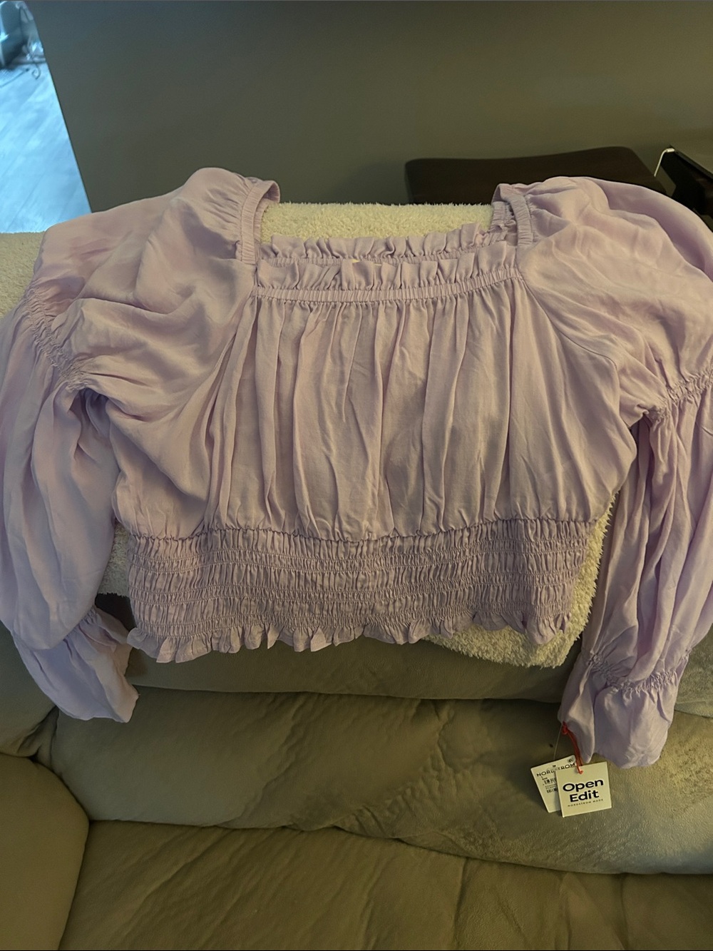 Smocked Square-Neck Peasant Blouse in Lavender